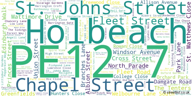 A word cloud for the PE12 7 postcode